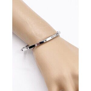 Fossil Stainless Steel Crystal Studded Hinged Bangle Bracelet Stackable